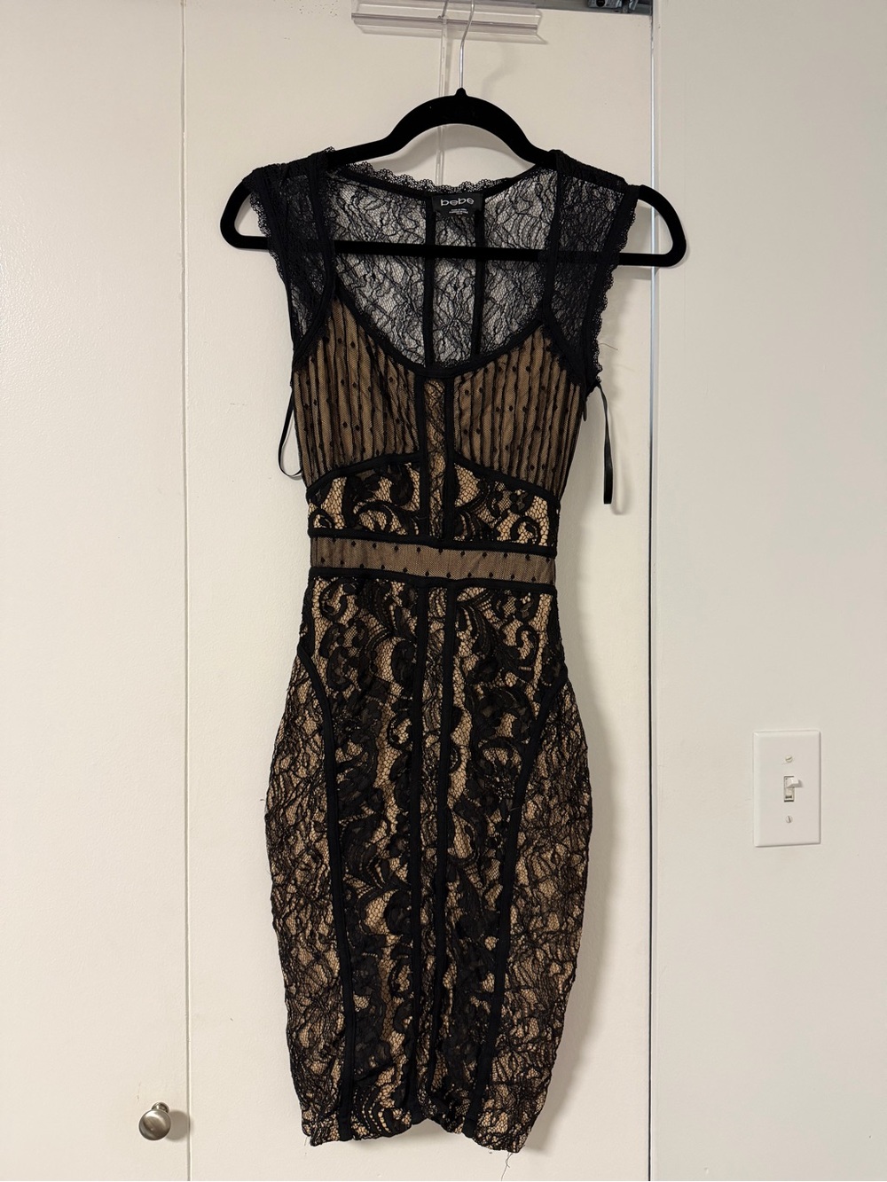 bebe Black Lace Mini Dress with Nude Lining